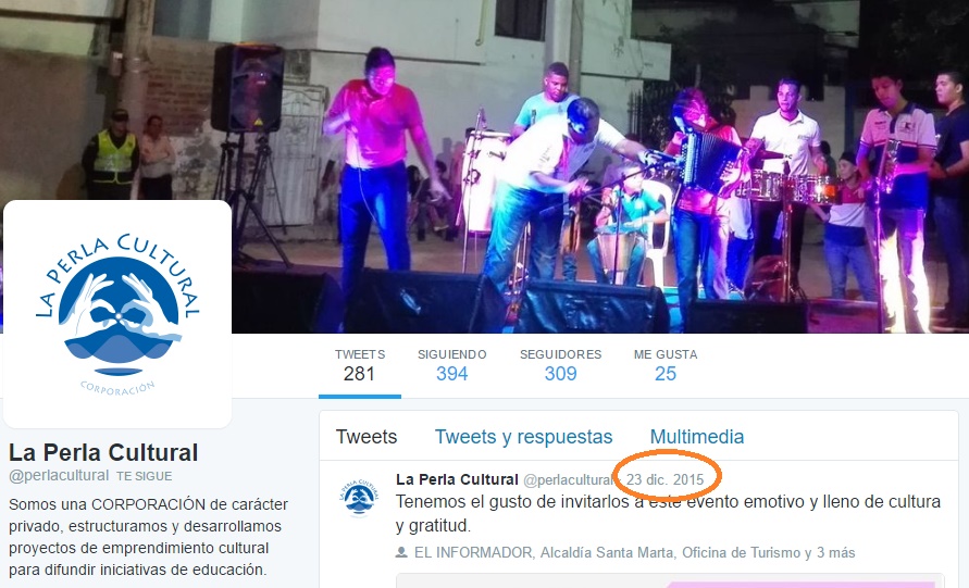 El último trino de la Perla Cultural en Twitter fue cuando estaba a punto de terminarse el convenio que le dio el entonces alcalde Carlos Caicedo. 