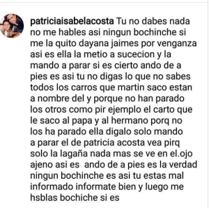 El primera mensaje de Patricia Acosta. 
