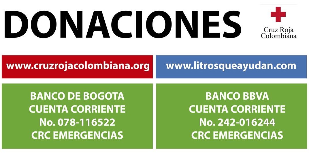 Cuentas oficiales de la Cruz Roja Colombiana para realizar donaciones. 