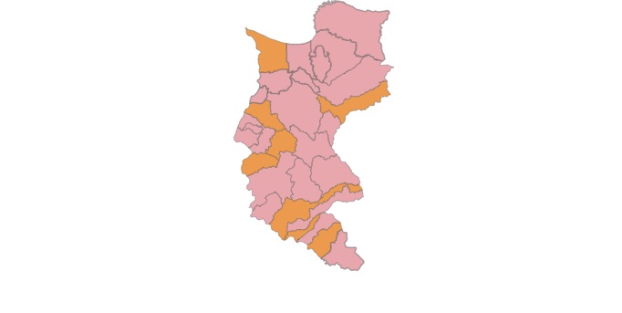 Mapa electoral del Magdalena al Senado: los municipios en rosado son de Cambio Radical.