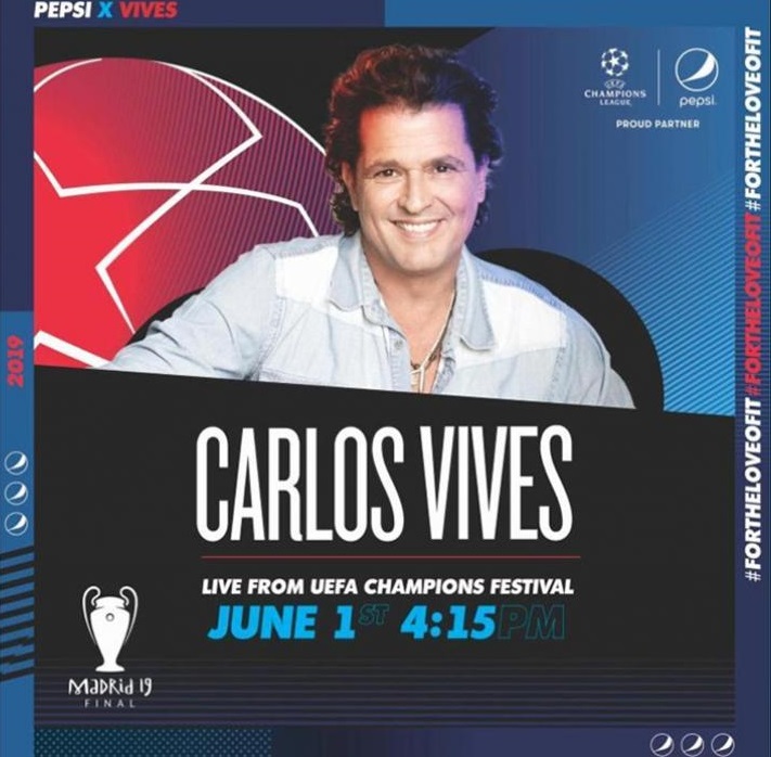 cortesía Carlos Vives en la Uefa Champions Festival en Madrid