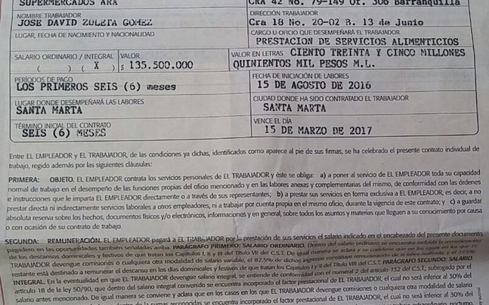 Seguimiento.co Con este contrato de ARA una de sus víctimas accedió a prestarle el dinero.