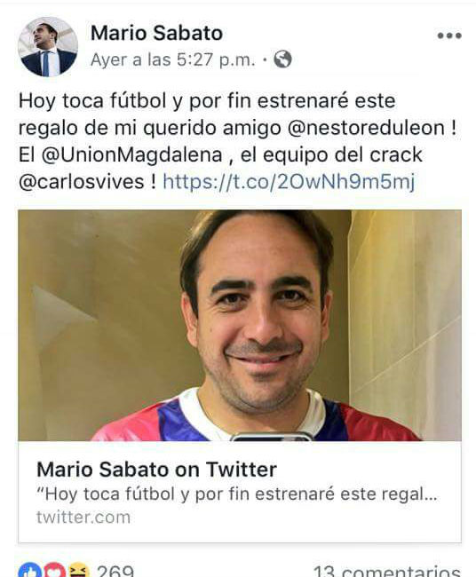 Mario Sabato luciendo la camiseta del Unión Magdalena.