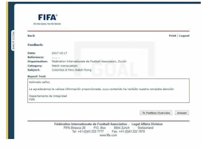 Comunicado de la Fifa. 