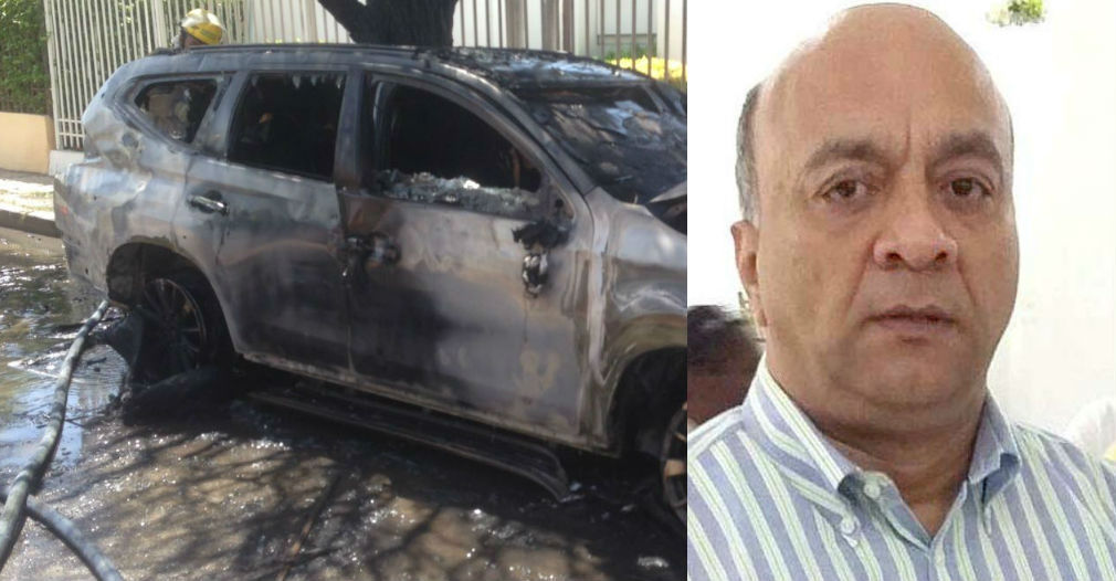 Así quedó la camioneta asignada a Hernando Escobar, luego de que desconocidos le prendieran fuego en la puerta de su casa.