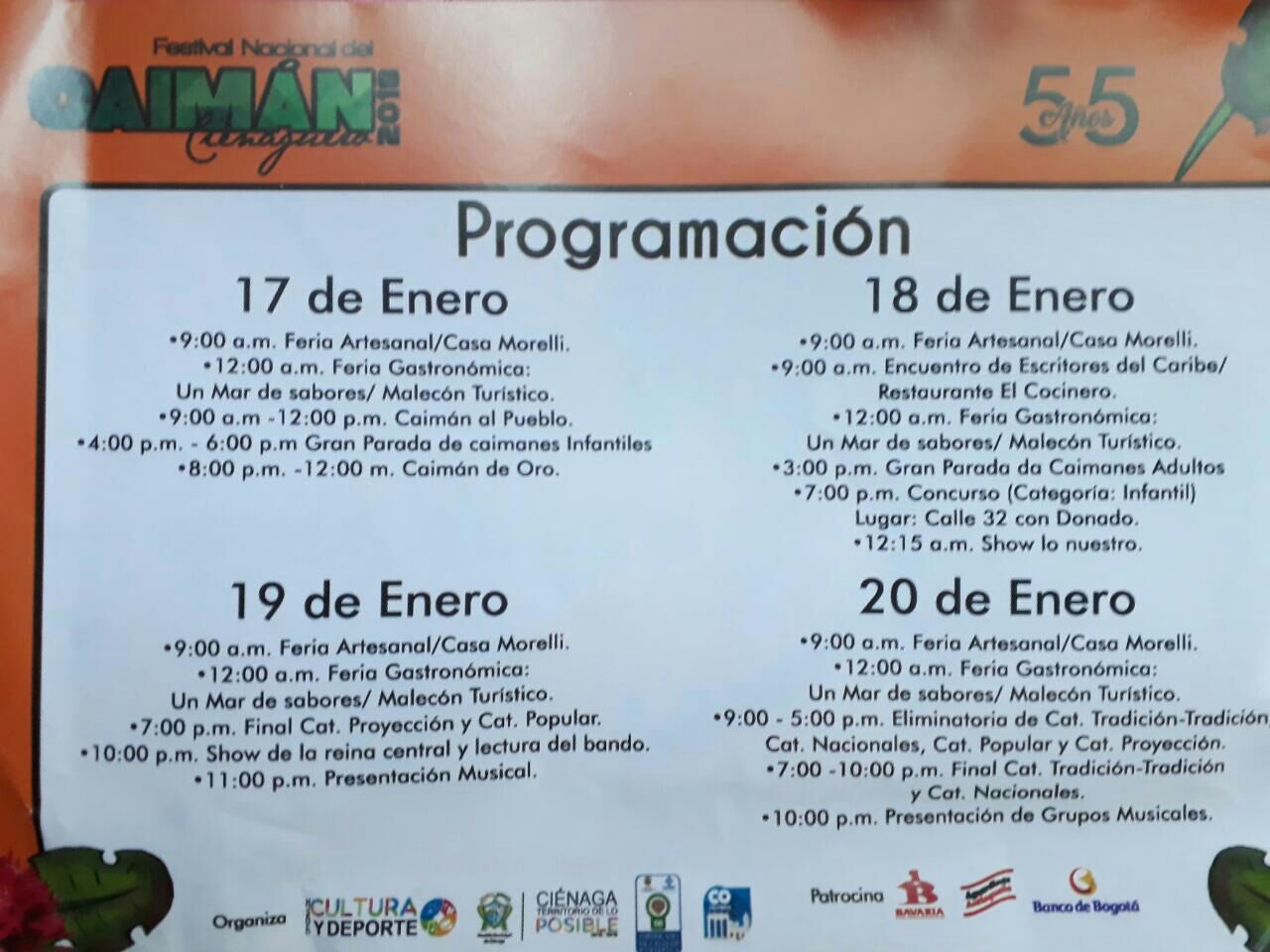 Programación oficial del Festival del Caimán Cienaguero 2018.