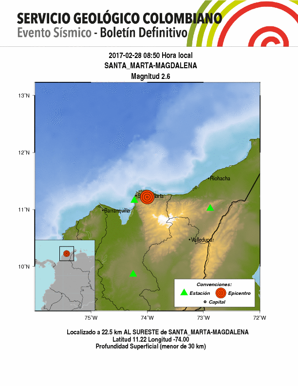 Mapa del sismo registrado a las 8:50 a.m.