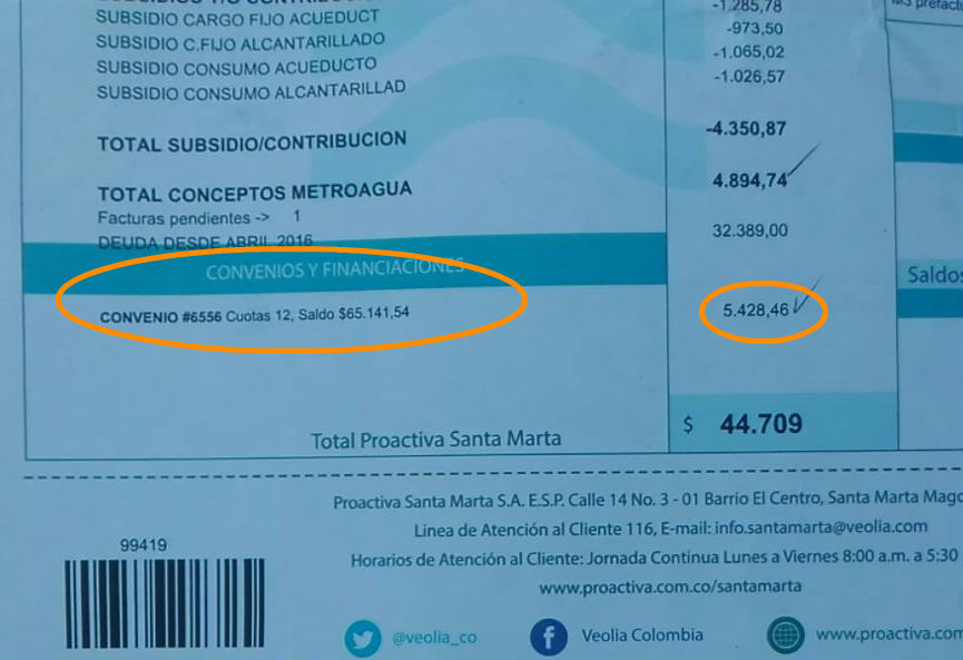 Como se puede observar que en letra pequeña se relaciona el convenio de pago.