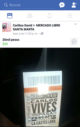 Post de Facebook de la oferta.