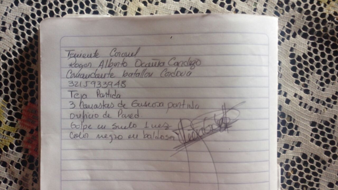 Esta es la carta que firmó el propio comandante del Batallón, en la que se compromete a reparar la vivienda.