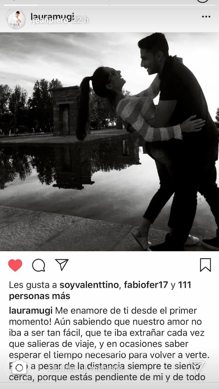 Mensaje de Jean Piero a su esposa, en Instagram.