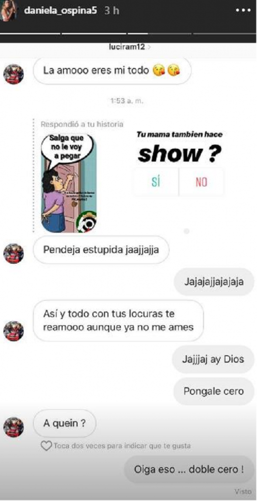 Chat entre Lucía Ramírez y Daniela Ospina / Instagram @daniela_ospina5