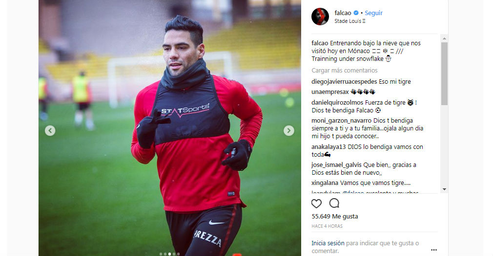 Falcao, publicó fotos del entrenamiento en su cuenta de instagram 