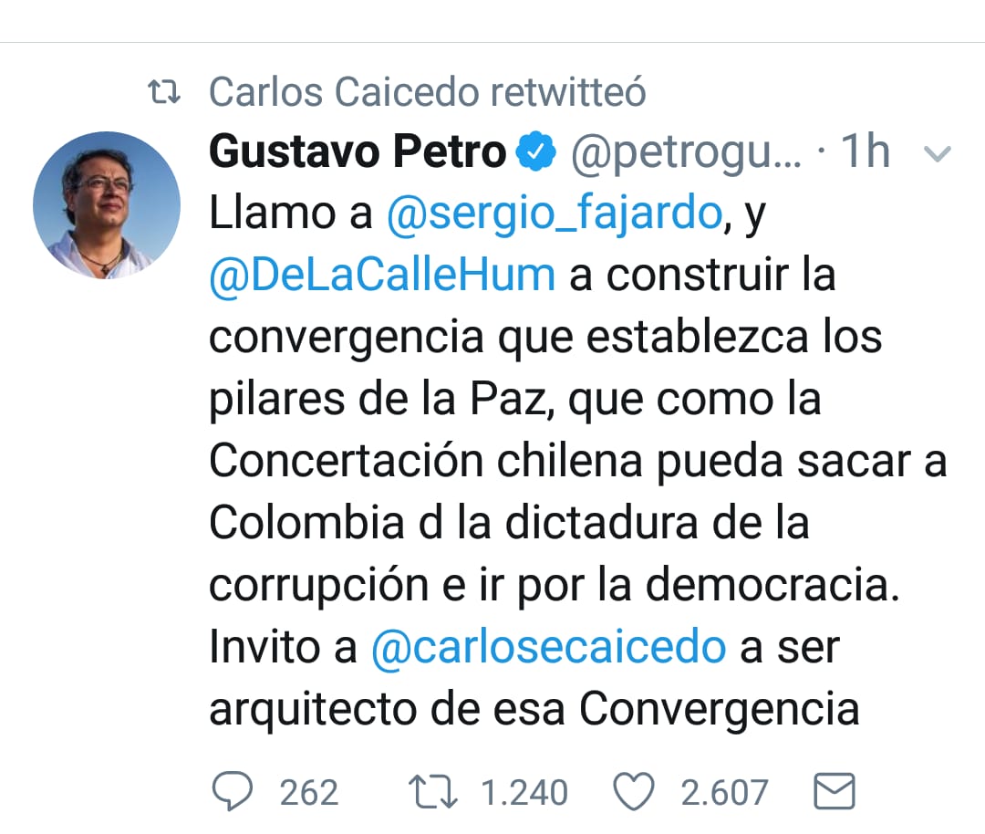 El El retweet desde el twitter de Caicedo. 