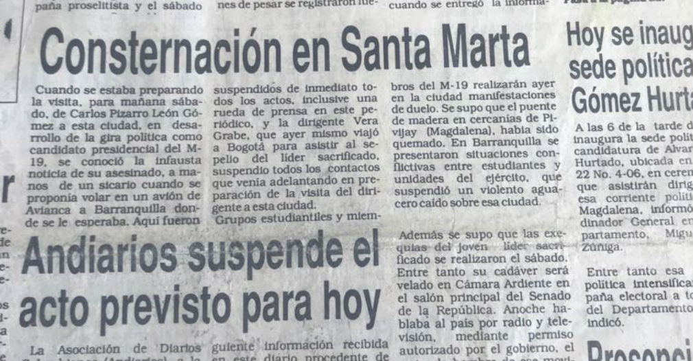 La muerte de Pizarro generó consternación en Santa Marta.