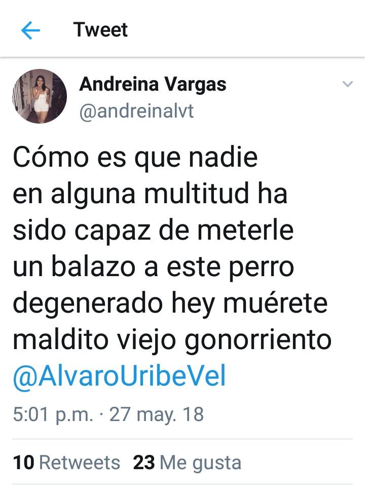 Tuit publicado por Andreina Vargas.