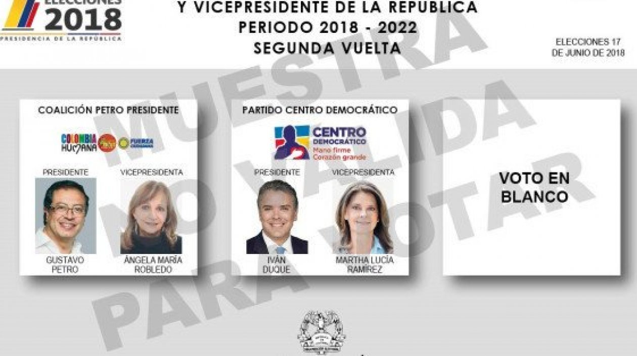 Así será el tarjetón de la segunda vuelta presidencial