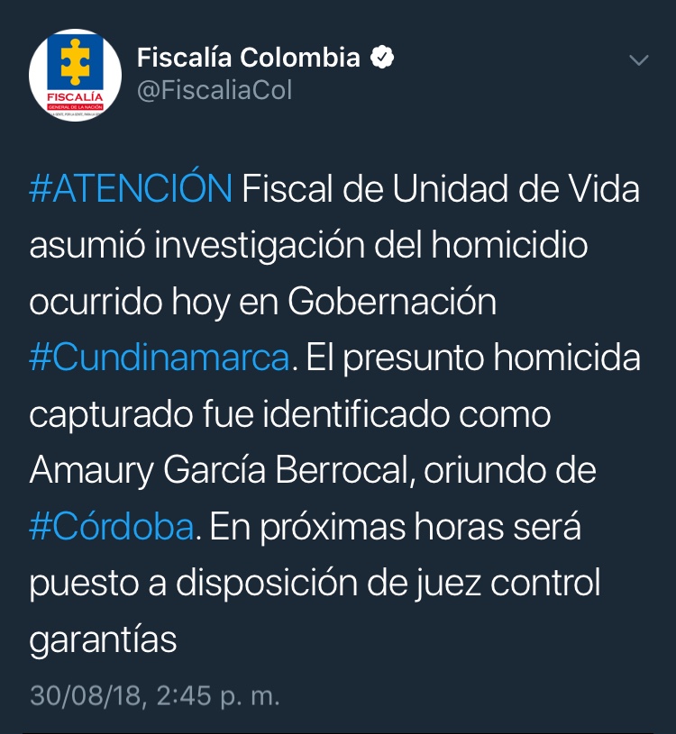 Fiscalía confirmó la captura de uno los presuntos homicidas.