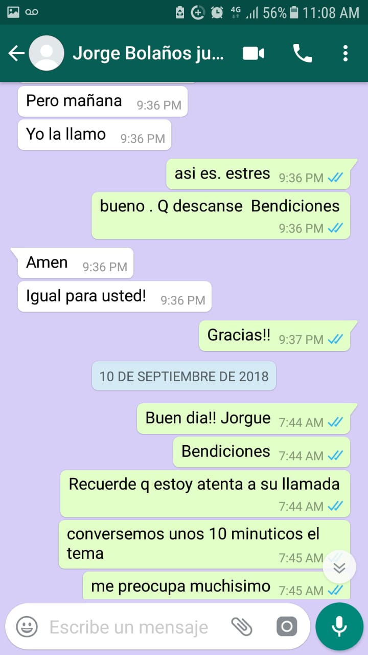 Conversación entre Kenny Peralta, hermana del afectado y Jorge Bolaño 'Bolañito'.