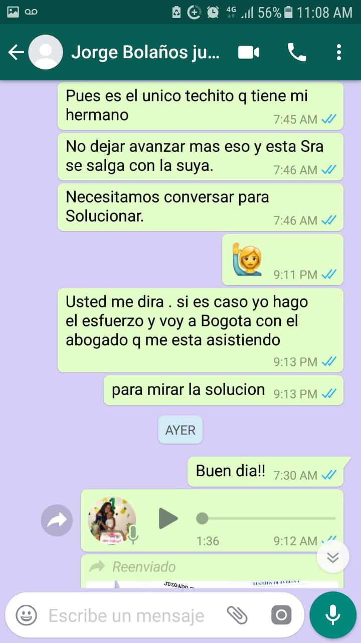 Conversación entre Kenny Peralta, hermana del afectado y Jorge Bolaño 'Bolañito'.