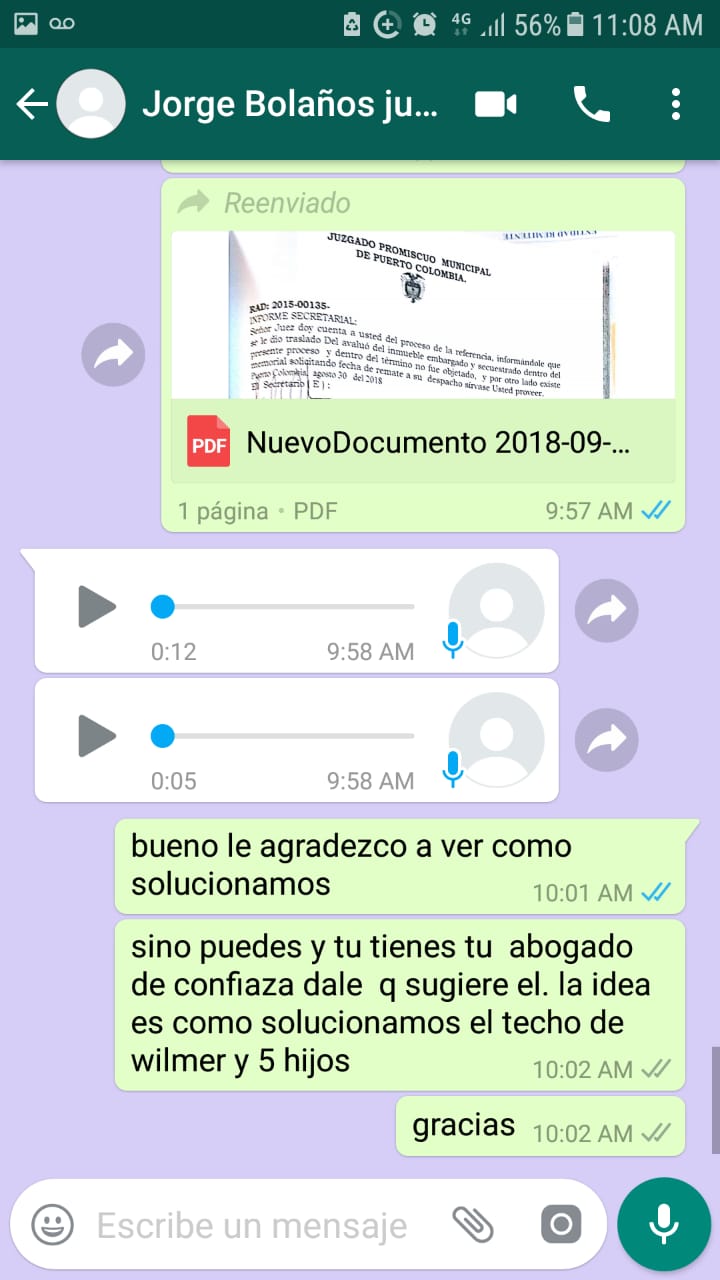 Conversación entre Kenny Peralta, hermana del afectado y Jorge Bolaño 'Bolañito'.