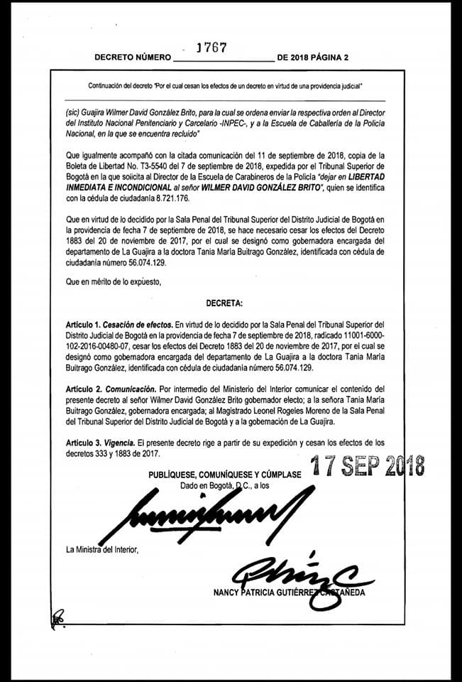 Decreto del Ministerio del Interior.