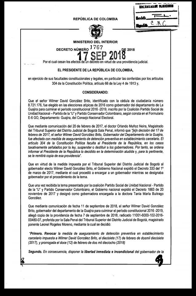 Decreto del Ministerio del Interior.