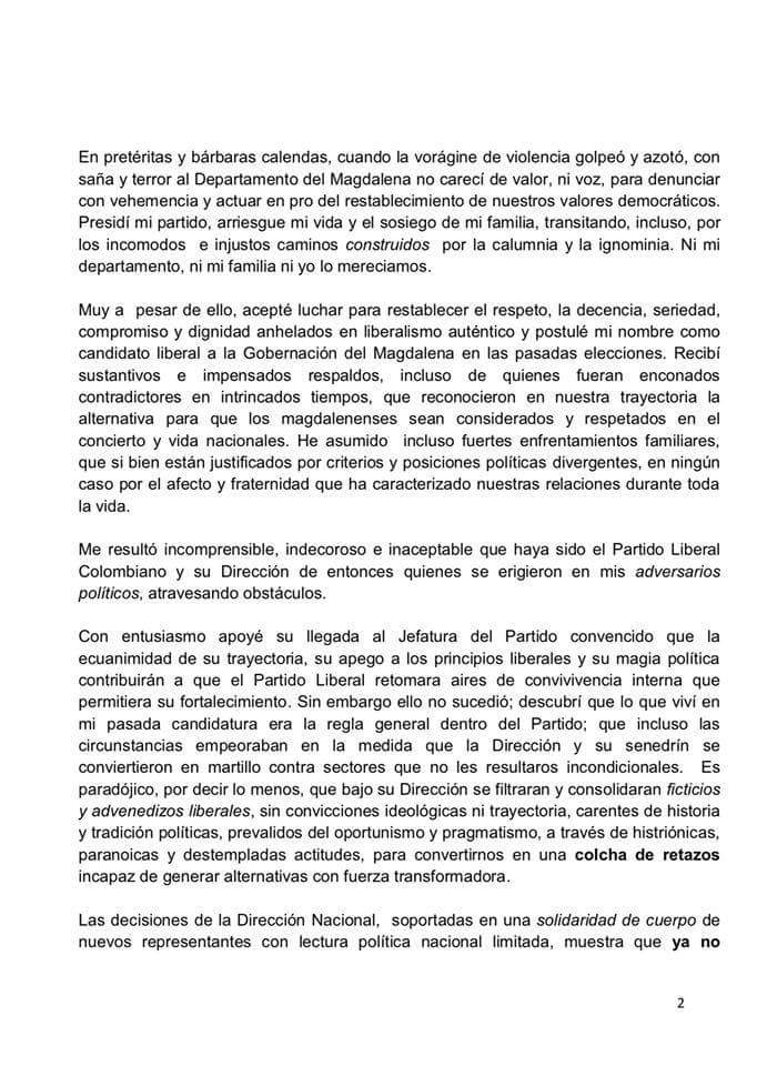 Carta de renuncia de Joaquín Vives.