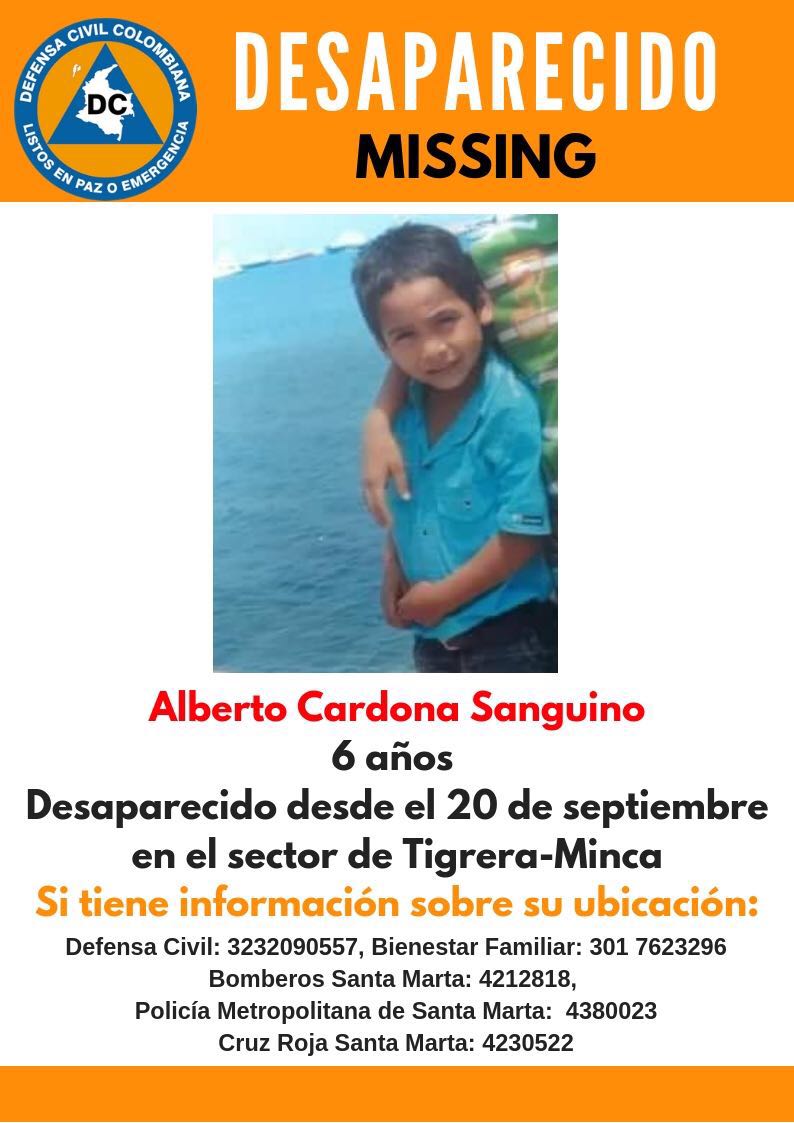 Alberto Cardona Sanguino, menor desaparecido.