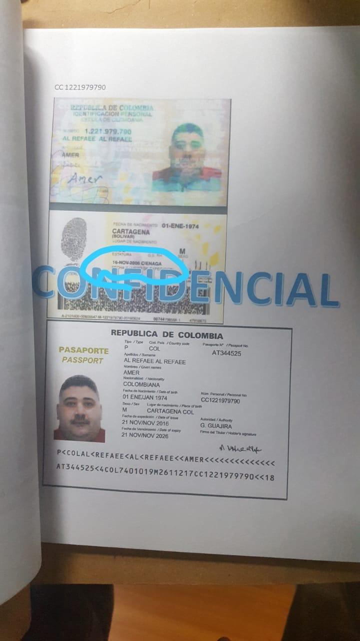 Facsímil donde se muestra la documentación colombiana de uno de los ciudadanos presuntamente extranjeros.