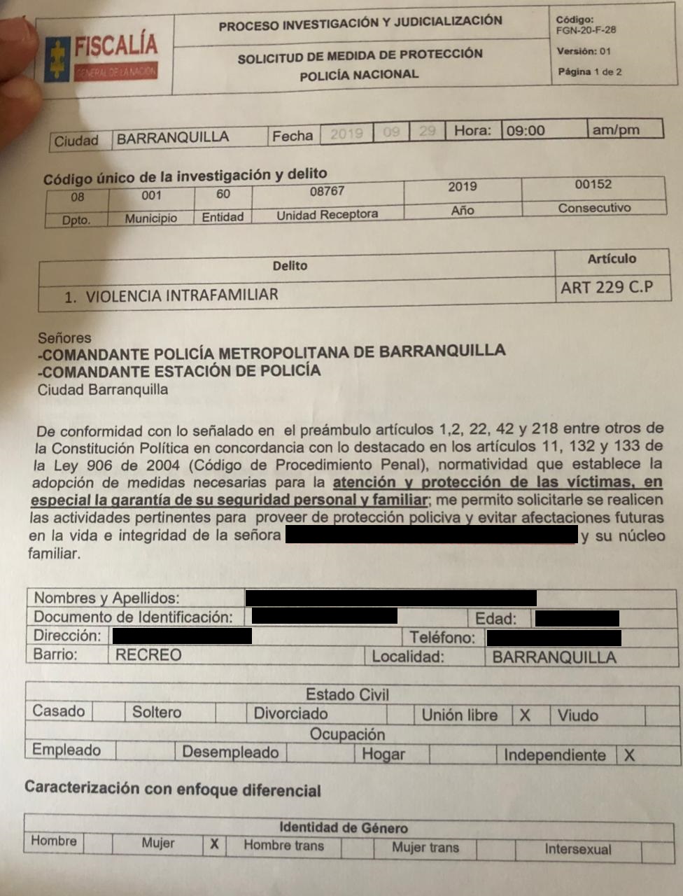 Medida de protección para que la Policía pase revista a la mujer.