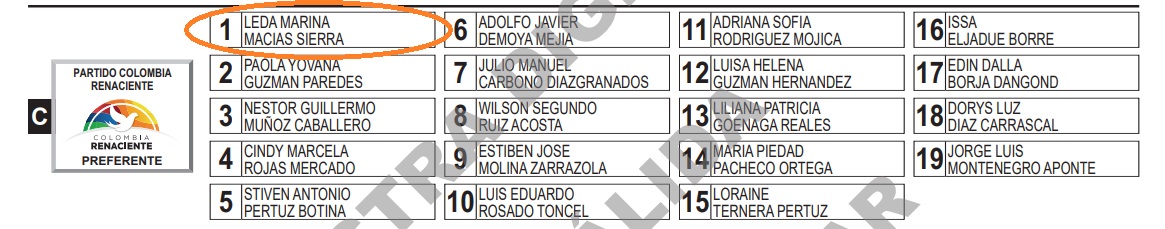 Así aparece Leda Macías en la lista del Centro Democrático al Concejo.