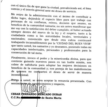 Carta de renuncia.