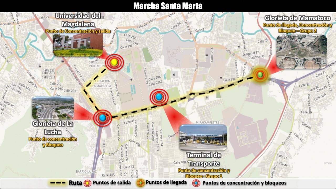 Mapa de la marcha del 21N en Santa Marta.