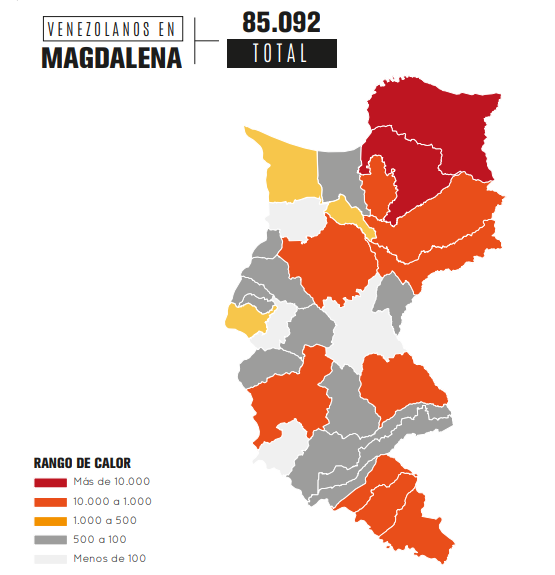 Mapa de venezolanos en el Magdalena.