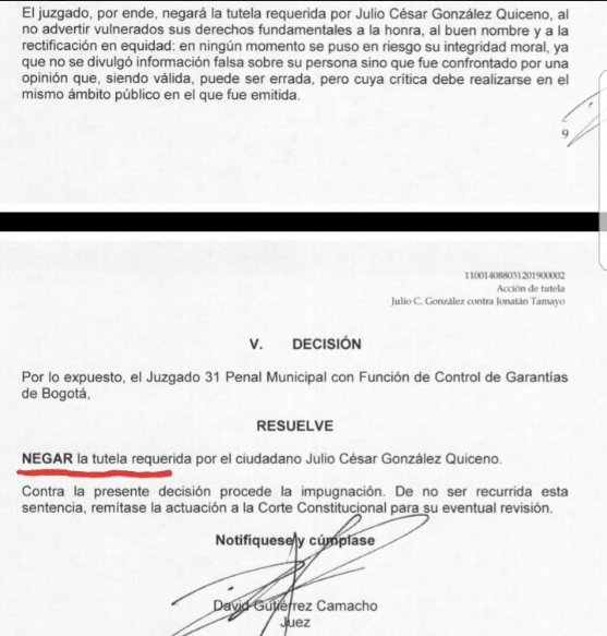 Juez niega tutela interpuesta por Matador al senador 'Manguito'