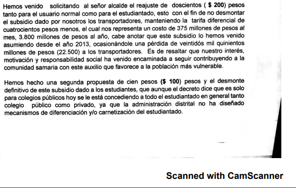 Comunicado del gremio de transportadores de servicio público de buses sobre exigencia de reajuste de tarifa.