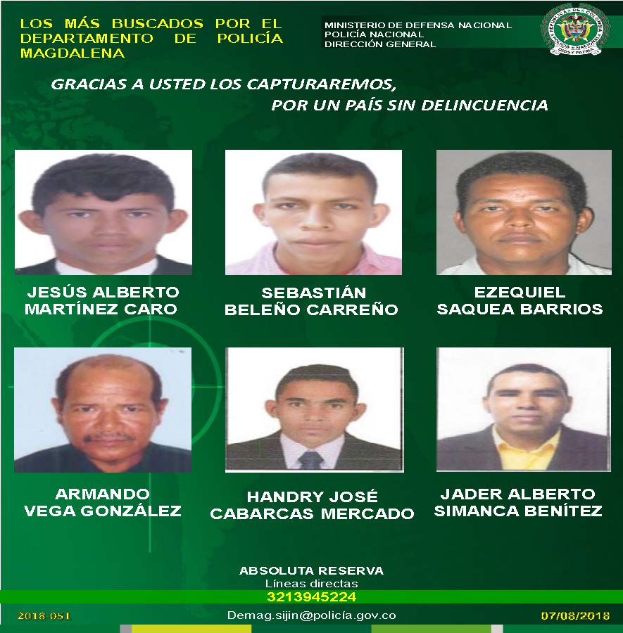 Cartel de los más buscados en el Magdalena