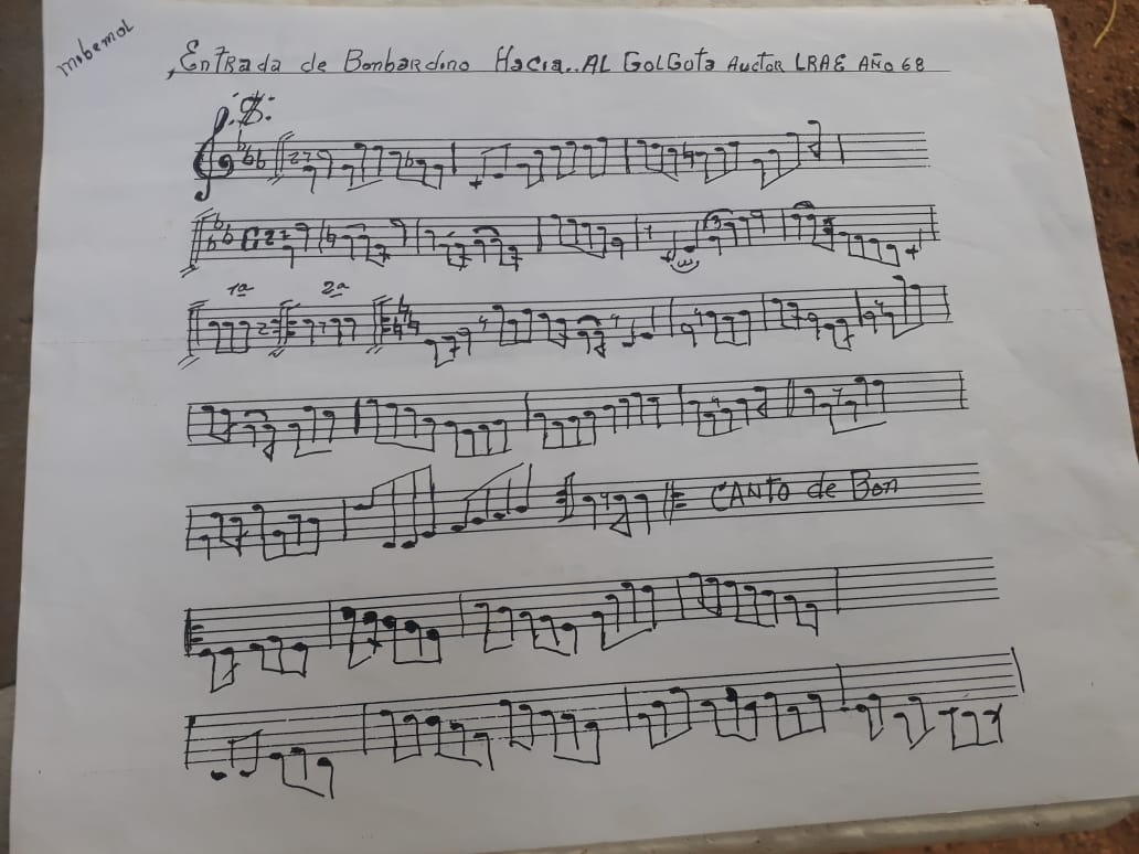 Una de las partituras de Luis Rafael Ávila, 'Chito', quien compuso la mayoría de las marchas que acompañan las procesiones de Guamal.