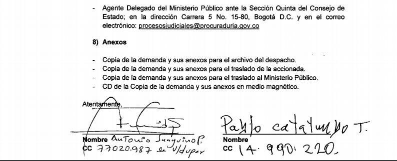 La demanda fue interpuesta por Antonio Sanguino y secundada por el ex jefe de las FARC Pablo Catatumbo. 