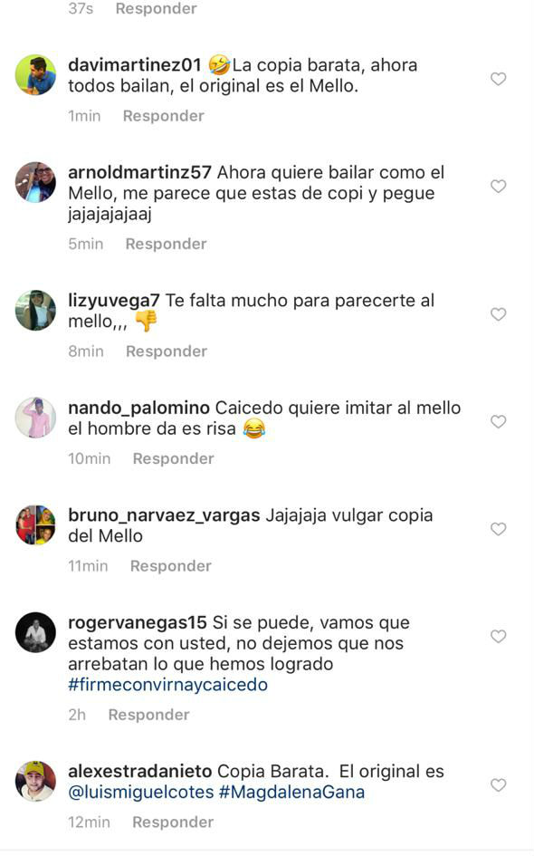 Comentarios recibidos por Caicedo antes de que eliminara su post en Instagram.