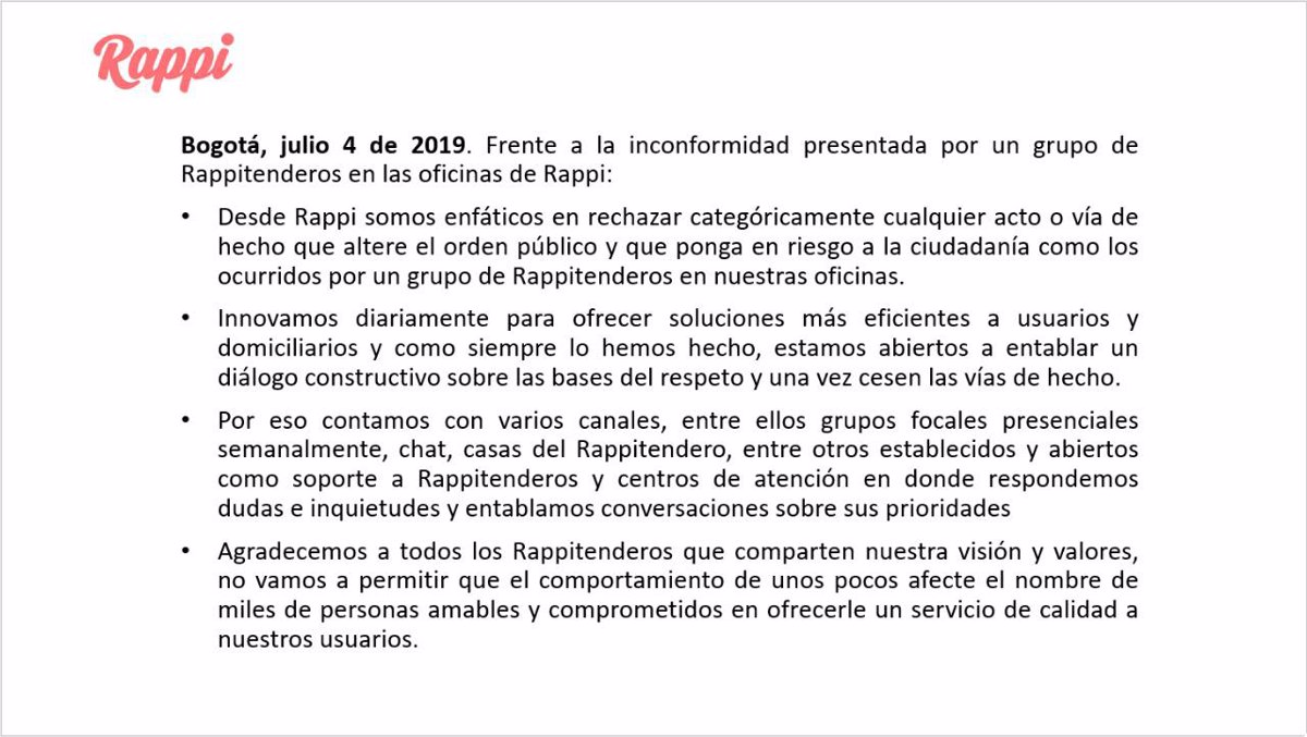 Comunicado de Rappi