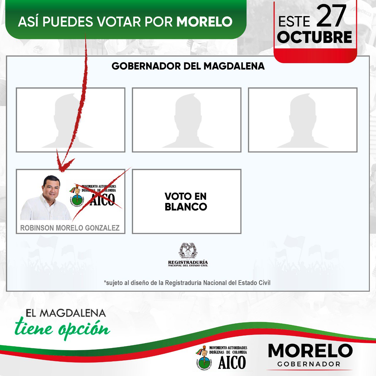 Esta es la ubicación de Róbinson Morelo en el tarjetón electoral.