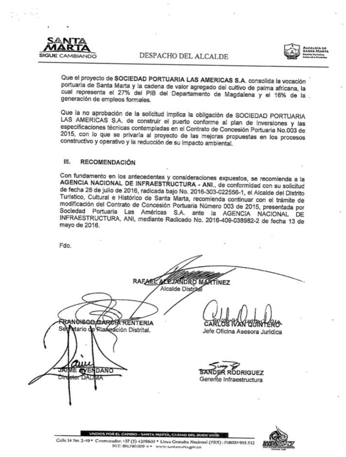 Este es el documento vigente de la aprobación del muelle de las Américas, firmado por Rafael Martínez.