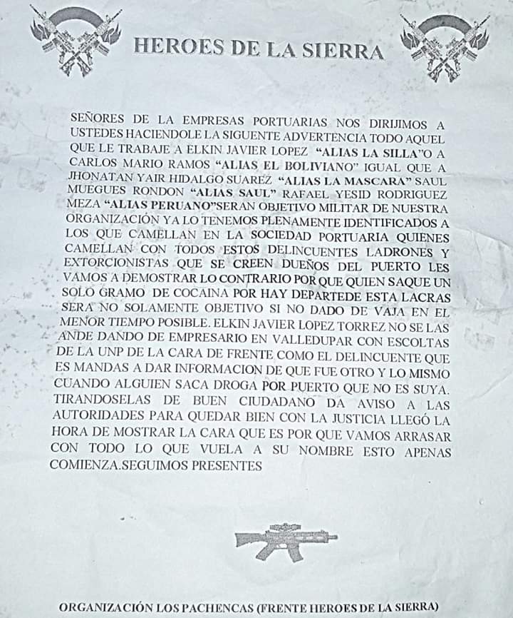 Este fue el panfleto que circuló en el que se señalaba a alias La Silla.