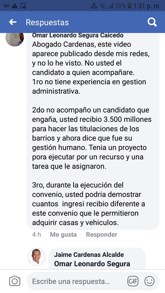 Este fue el mensaje que le molestó a Jaime Cárdenas.