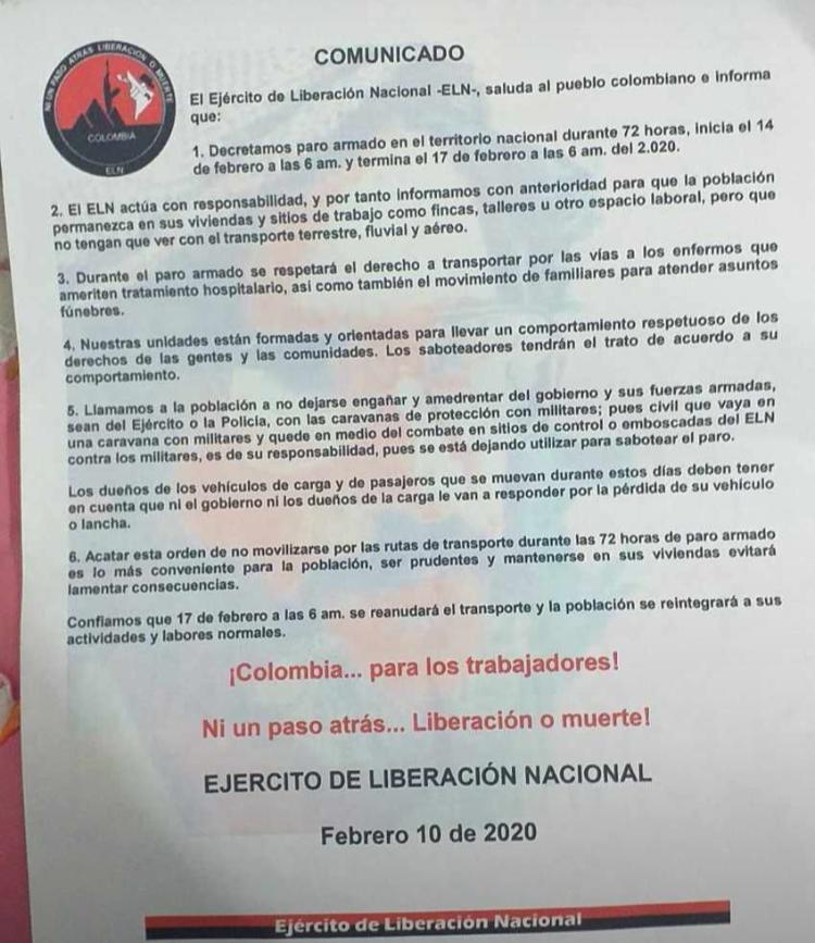 Comunicado del ELN