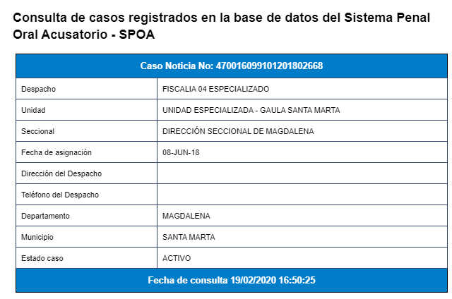 La denuncia por desaparición forzada aparece como activa. Pero a María nunca le han reportado ningún avance.