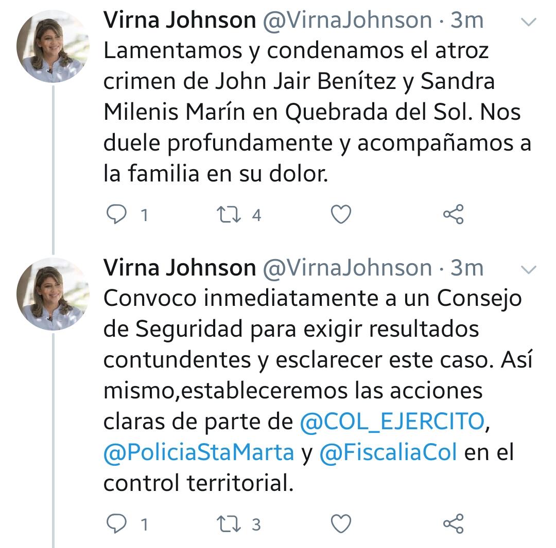 Trino de Virna Johnson sobre crimen contra dos personas en Quebrada del Sol.