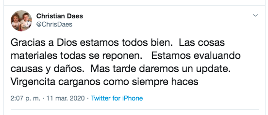 Mensaje de Christian Daes en Twitter.